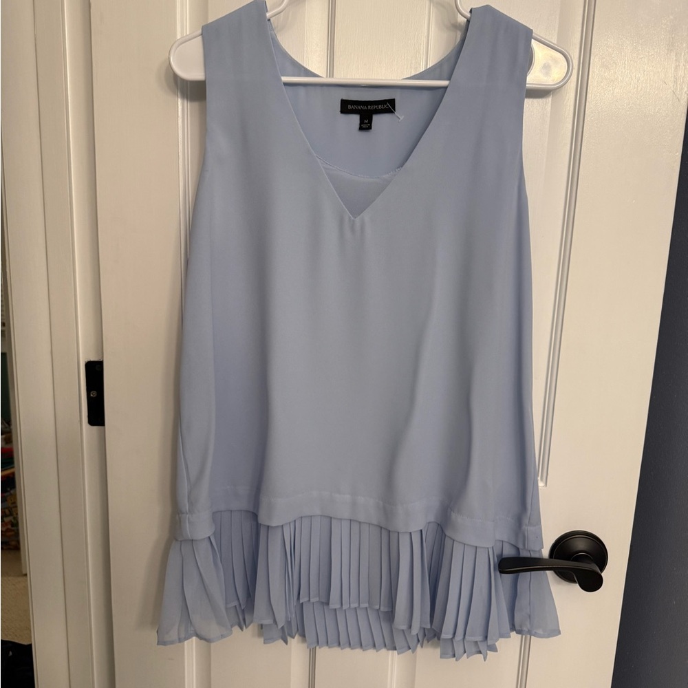 Banana Republic Soft Blue V-Neck Blouse with Pleated Detail